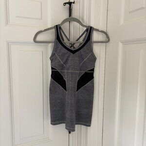 Lululemon Grey and Black Workout top with Crossed back and Panelling